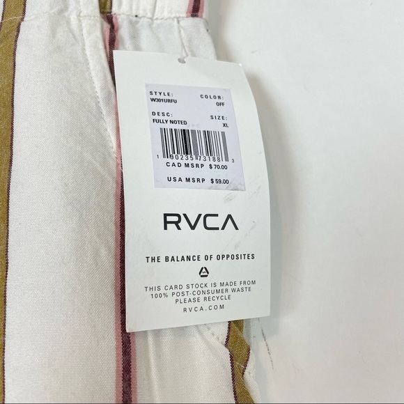 NEW RVCA SIZE XL White Fully Noted pants in stripe Wide Leg ankle length - Picture 4 of 10